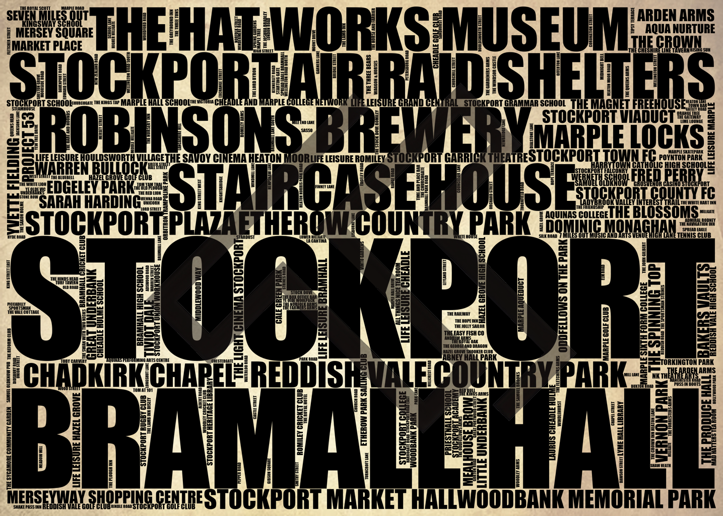 Stockport - Premium Typographic Word Cloud Prints, Posters & Gifts