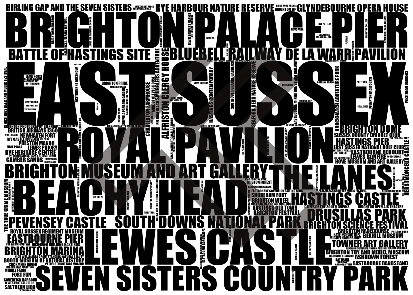 East Sussex - Premium Typographic Word Cloud Prints, Posters & Gifts