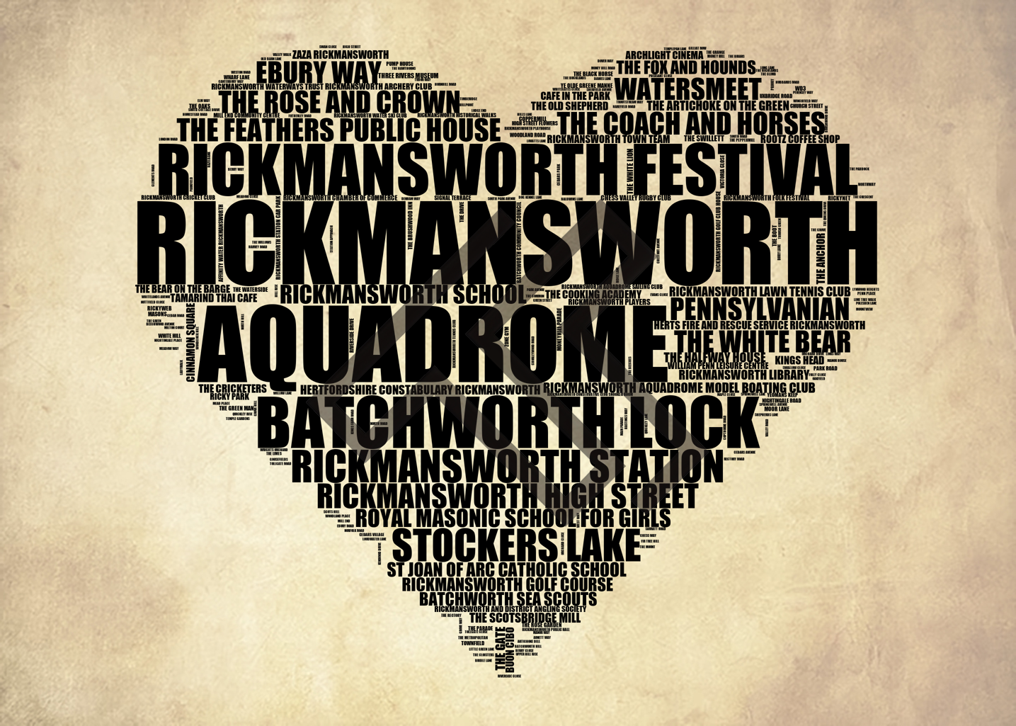 Rickmansworth - Premium Typographic Word Cloud Prints, Posters & Gifts