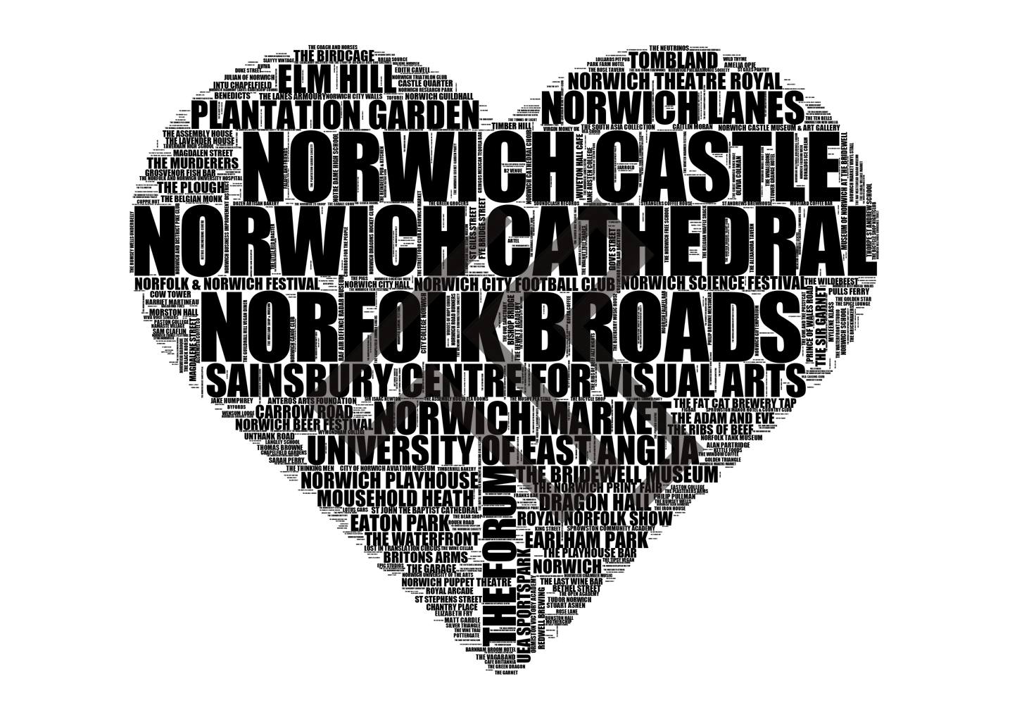 Norwich - Premium Typographic Word Cloud Prints, Posters & Gifts