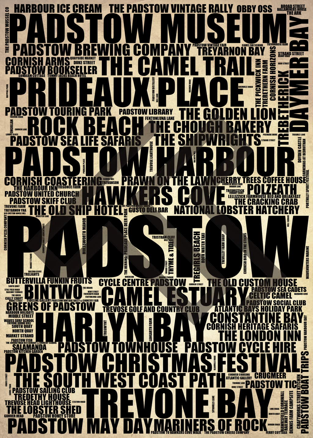 Padstow - Premium Typographic Word Cloud Prints, Posters & Gifts