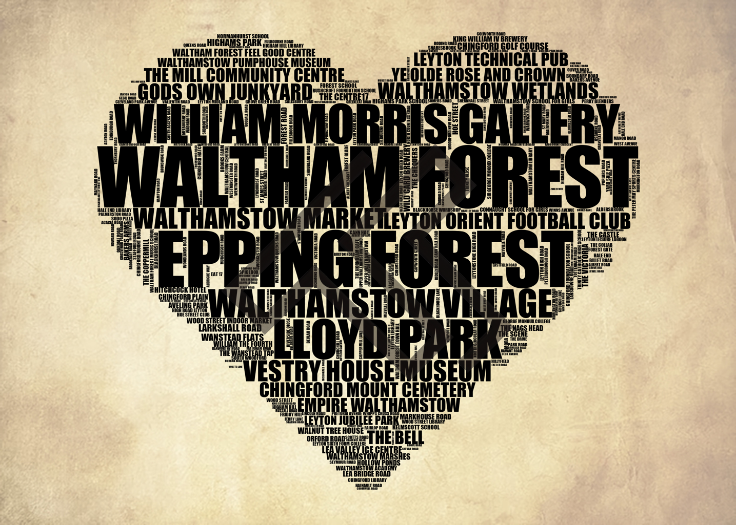Waltham Forest - Premium Typographic Word Cloud Prints, Posters & Gifts