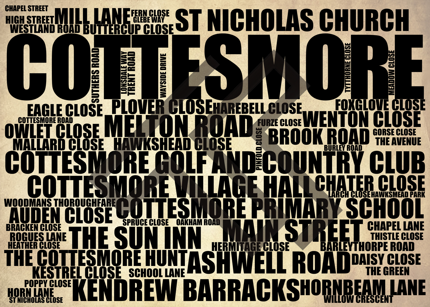 Cottesmore - Premium Typographic Word Cloud Prints, Posters & Gifts