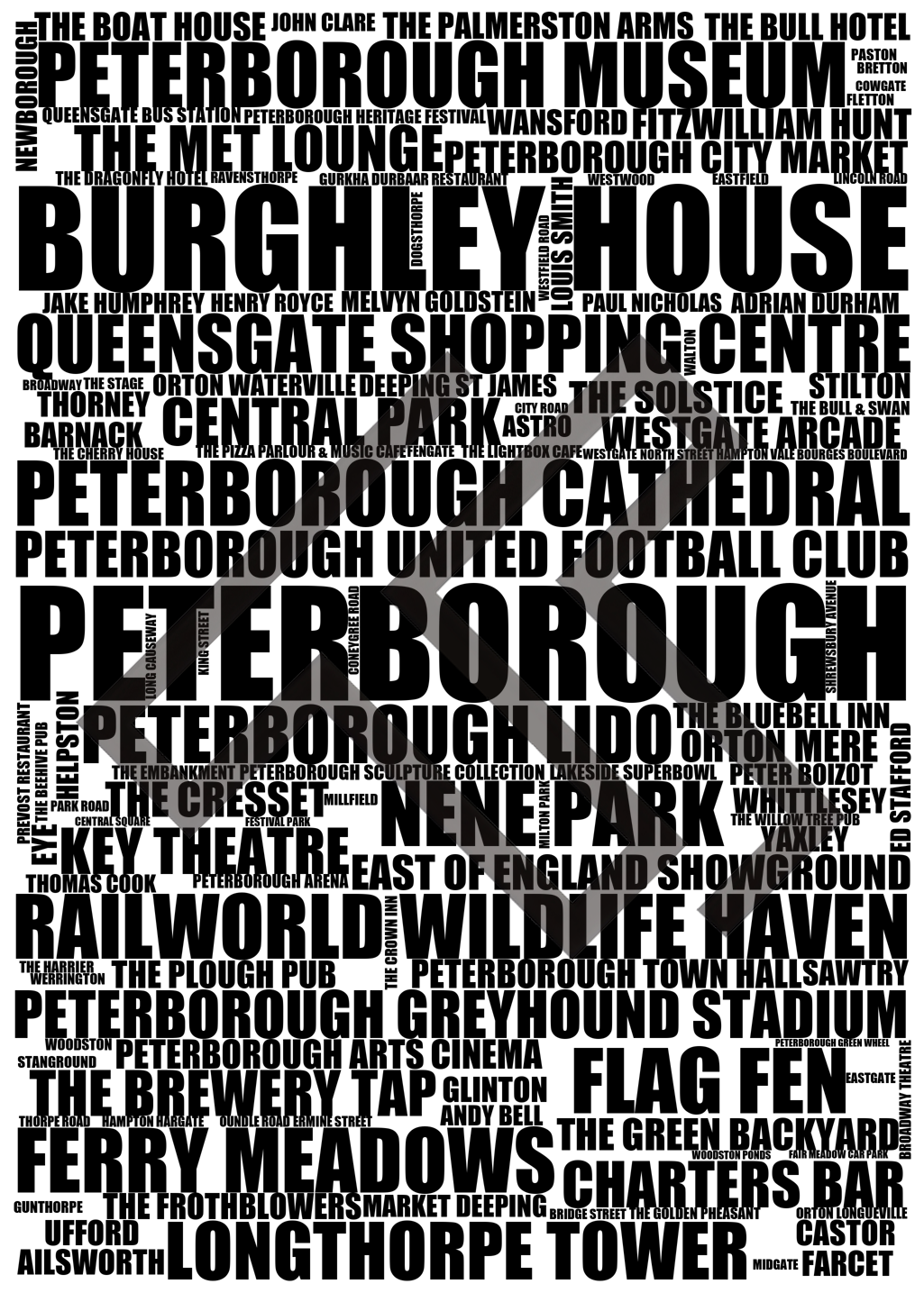 Peterborough - Premium Typographic Word Cloud Prints, Posters & Gifts