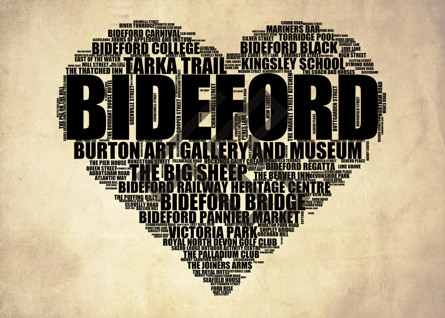 Bideford - Premium Typographic Word Cloud Prints, Posters & Gifts