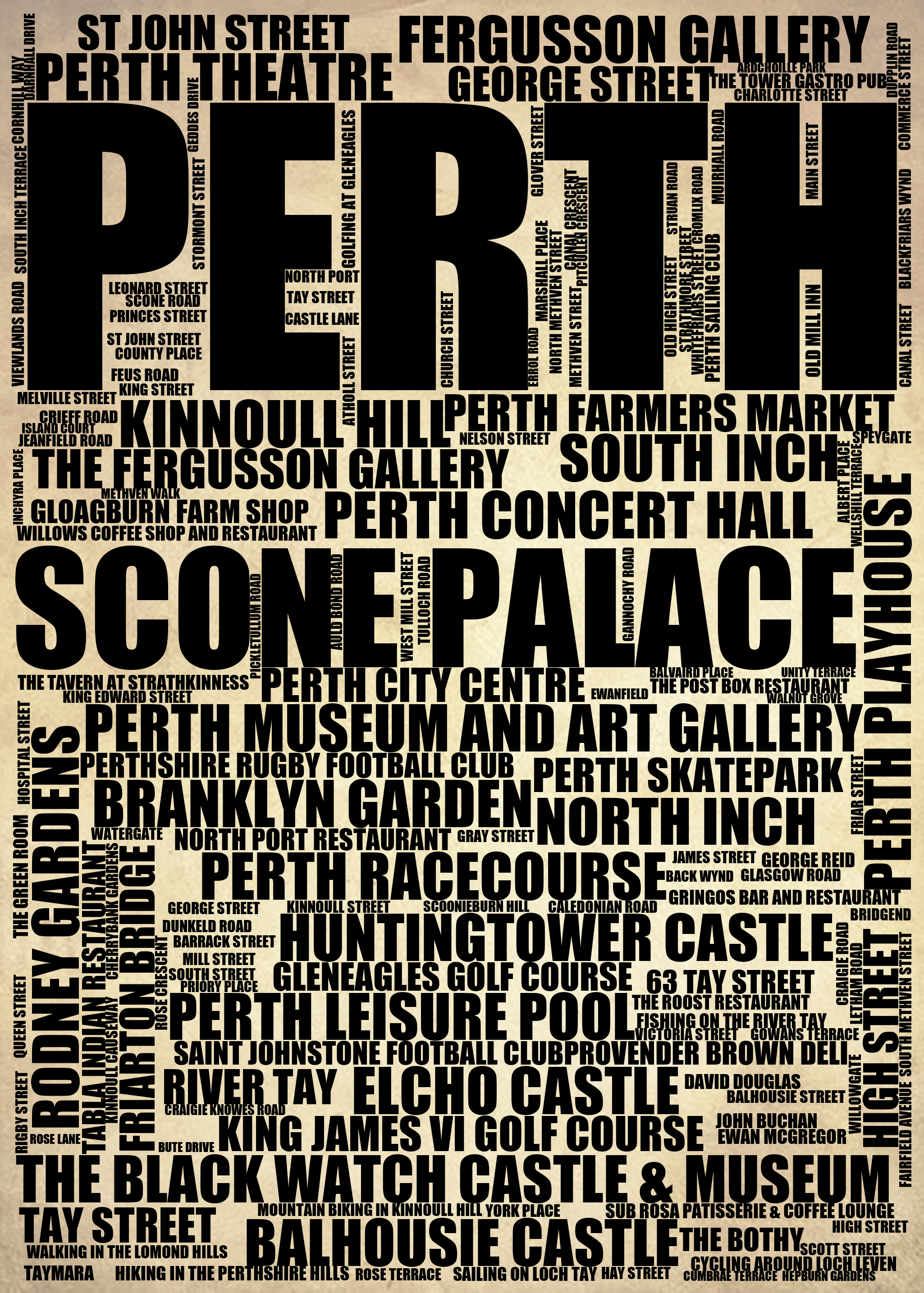 Perth - Premium Typographic Word Cloud Prints, Posters & Gifts