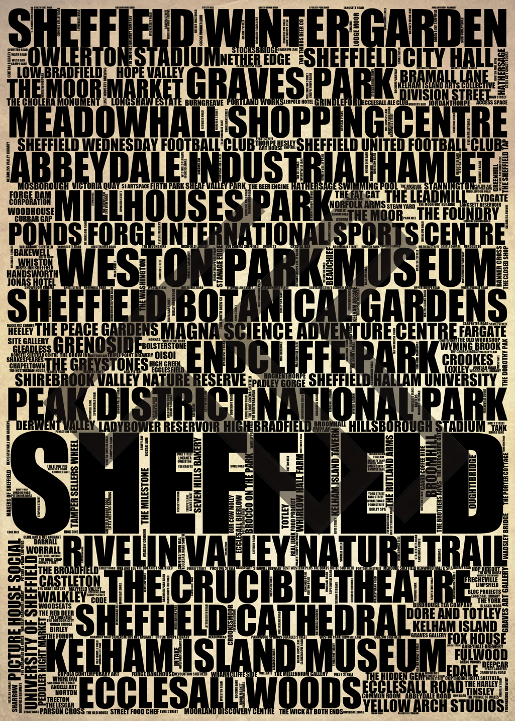 Sheffield - Premium Typographic Word Cloud Prints, Posters & Gifts
