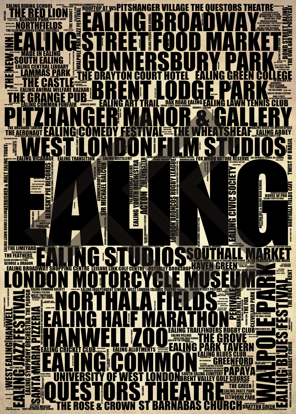 Ealing - Premium Typographic Word Cloud Prints, Posters & Gifts