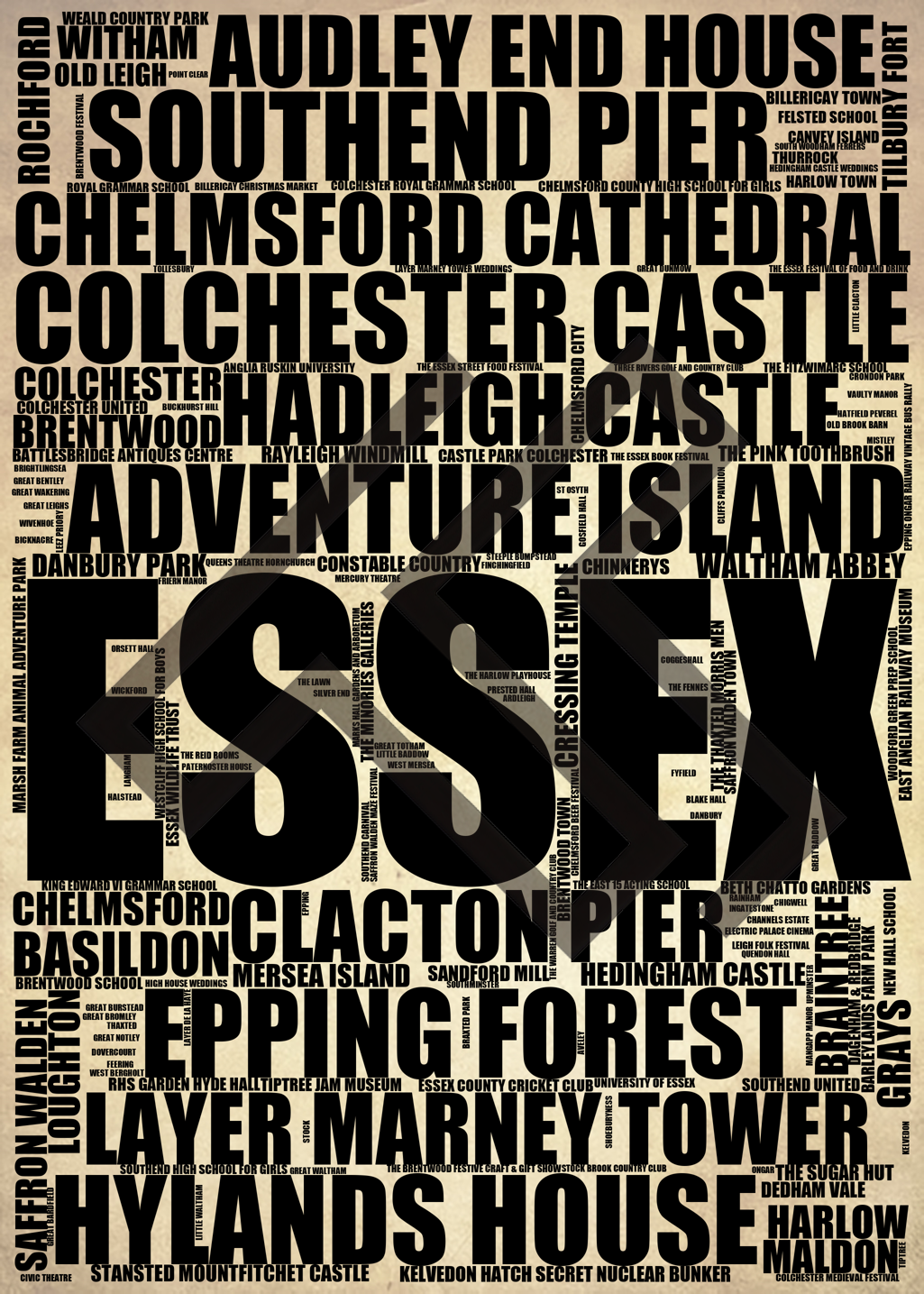 Essex - Premium Typographic Word Cloud Prints, Posters & Gifts