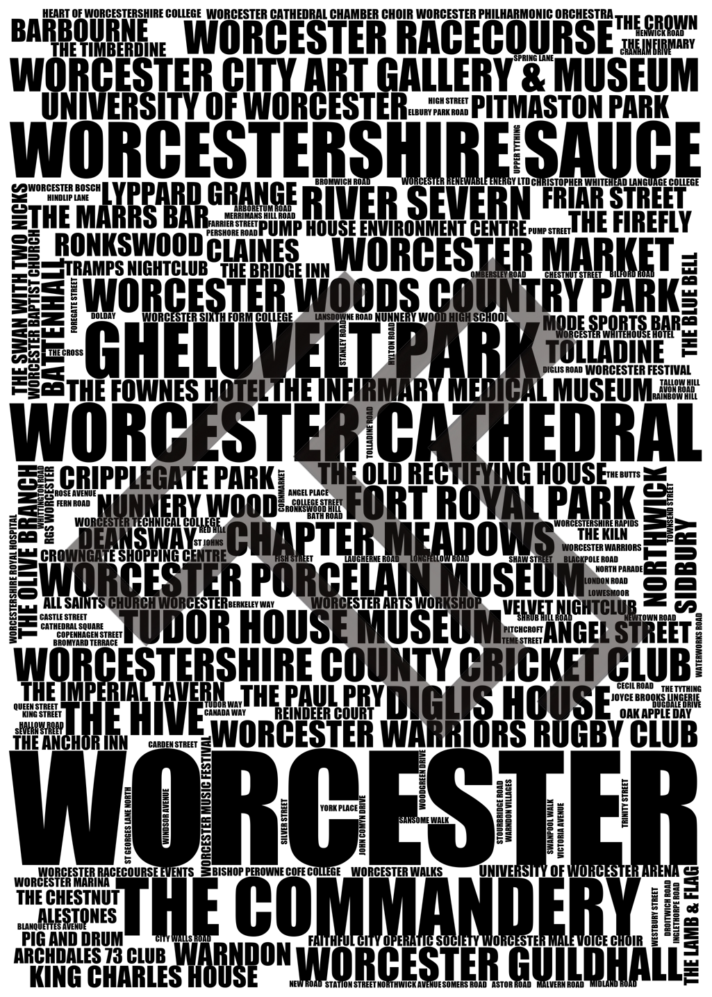 Worcester - Premium Typographic Word Cloud Prints, Posters & Gifts