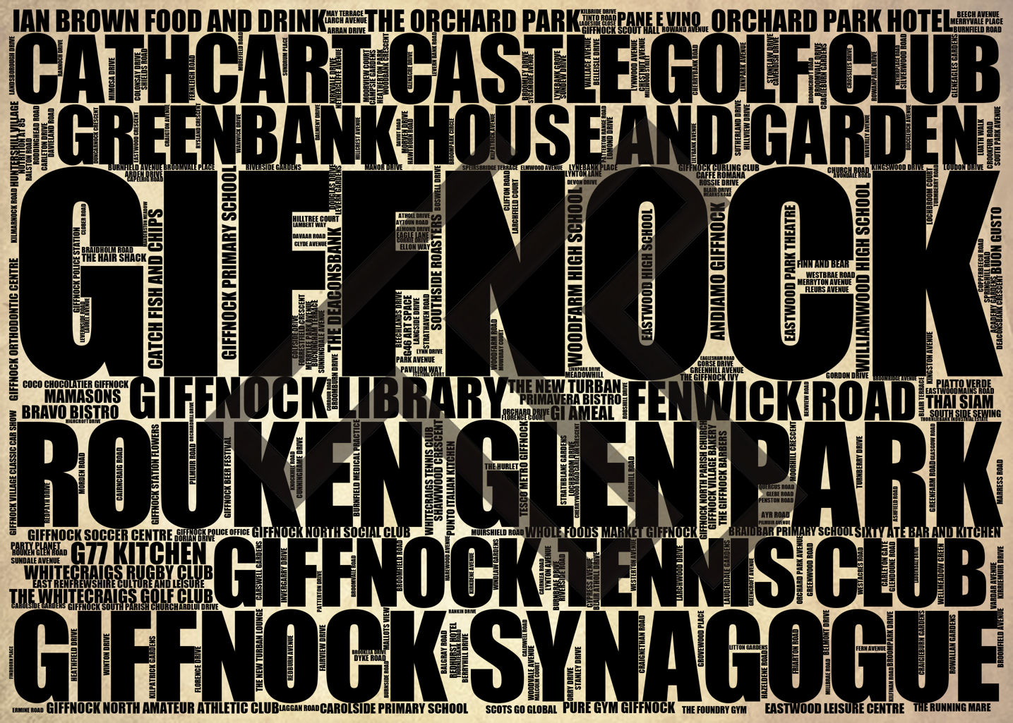 Giffnock - Premium Typographic Word Cloud Prints, Posters & Gifts