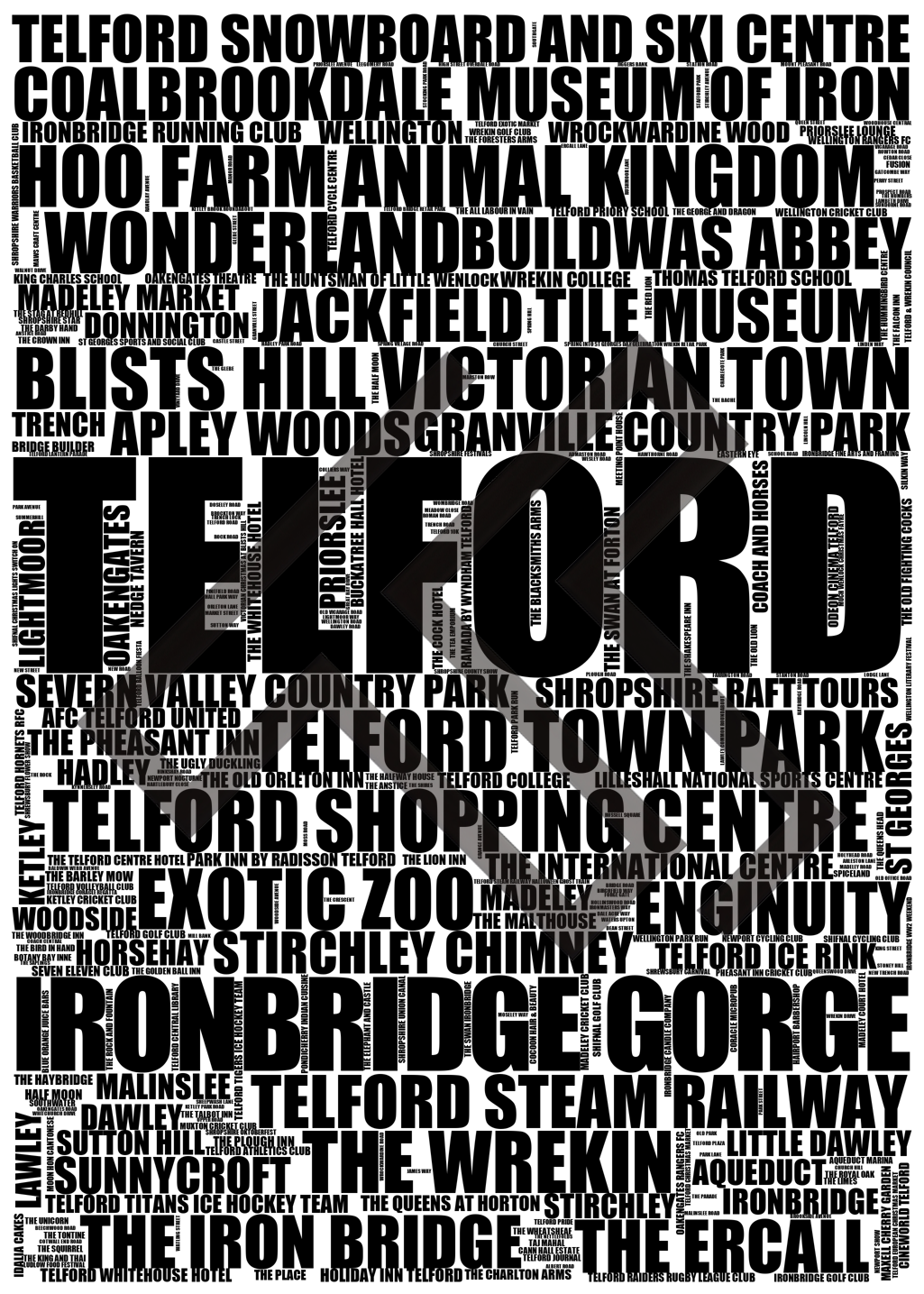 Telford - Premium Typographic Word Cloud Prints, Posters & Gifts