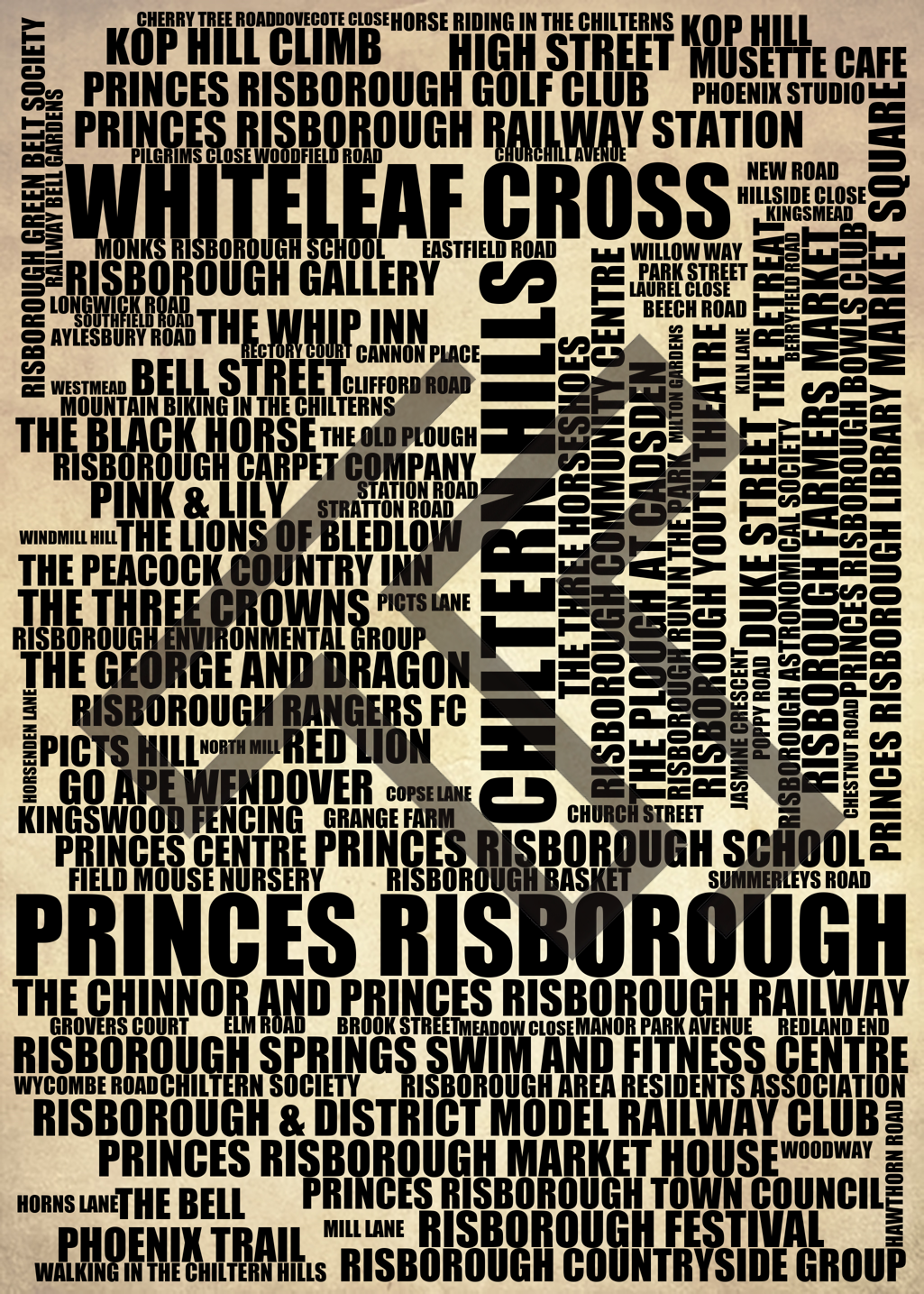 Princes Risborough - Premium Typographic Word Cloud Prints, Posters & Gifts