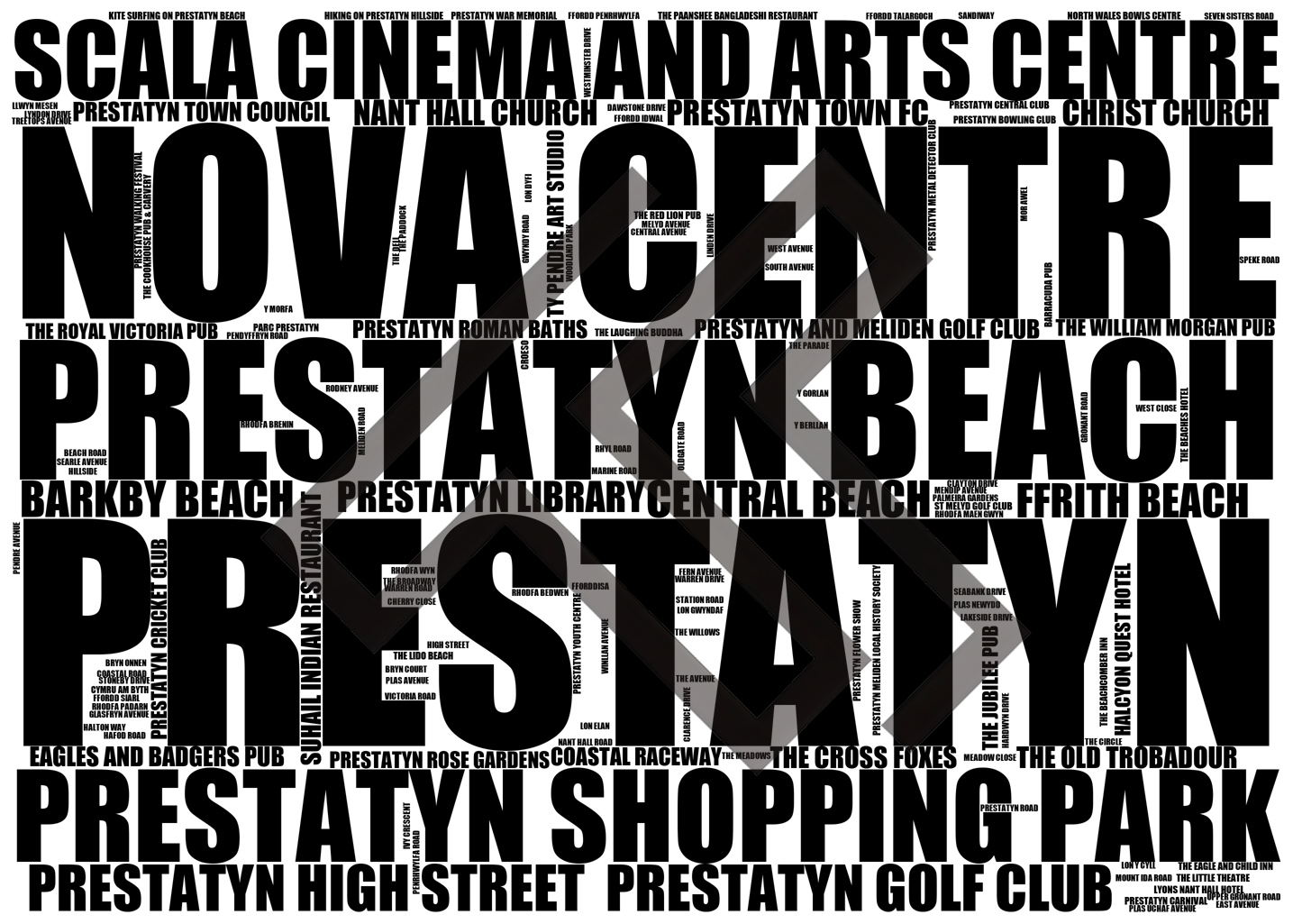 Prestatyn - Premium Typographic Word Cloud Prints, Posters & Gifts