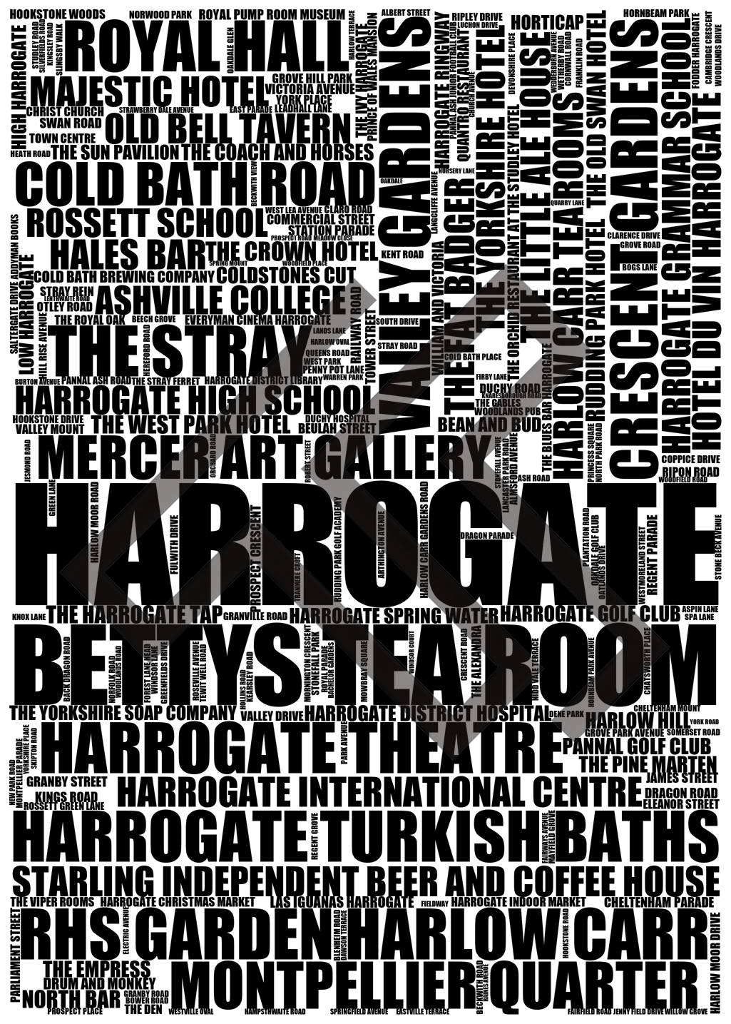 Harrogate - Premium Typographic Word Cloud Prints, Posters & Gifts
