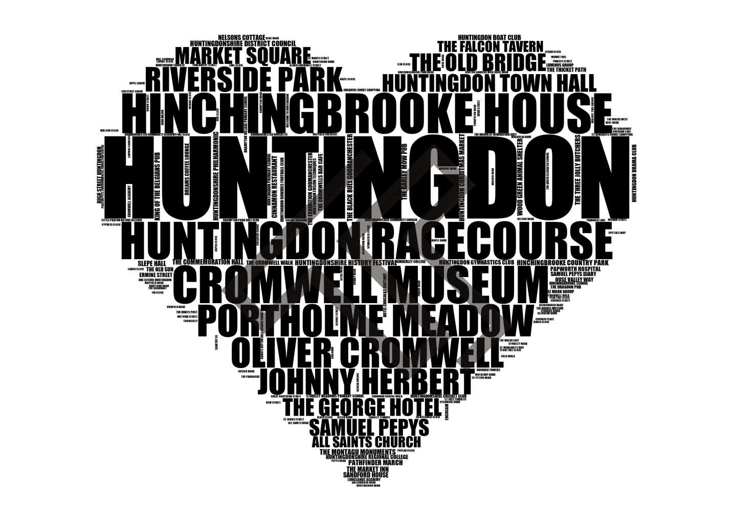 Huntingdon - Premium Typographic Word Cloud Prints, Posters & Gifts