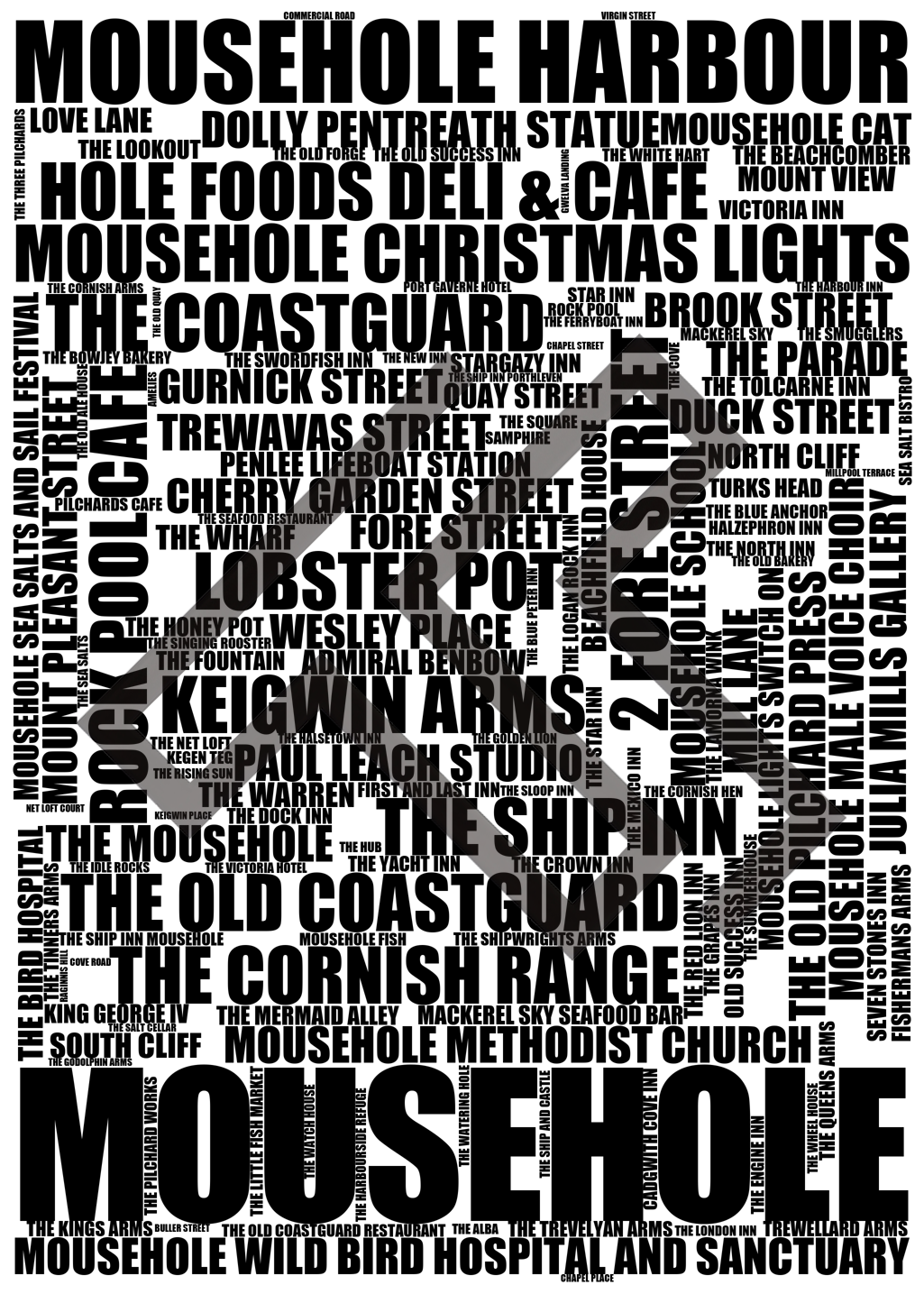 Mousehole - Premium Typographic Word Cloud Prints, Posters & Gifts