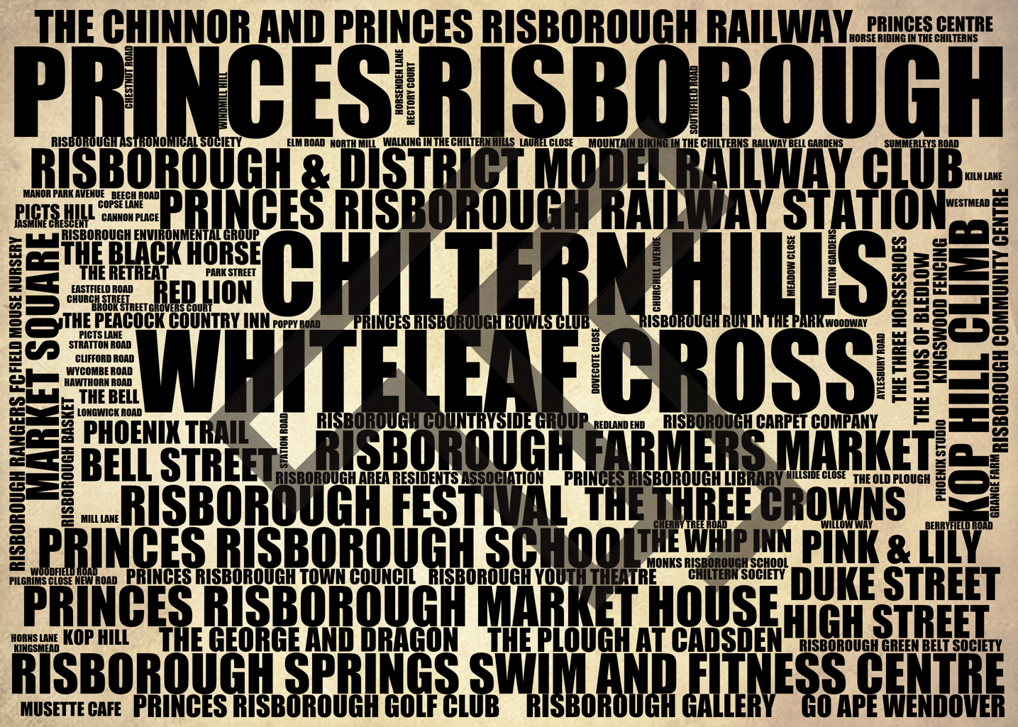 Princes Risborough - Premium Typographic Word Cloud Prints, Posters & Gifts
