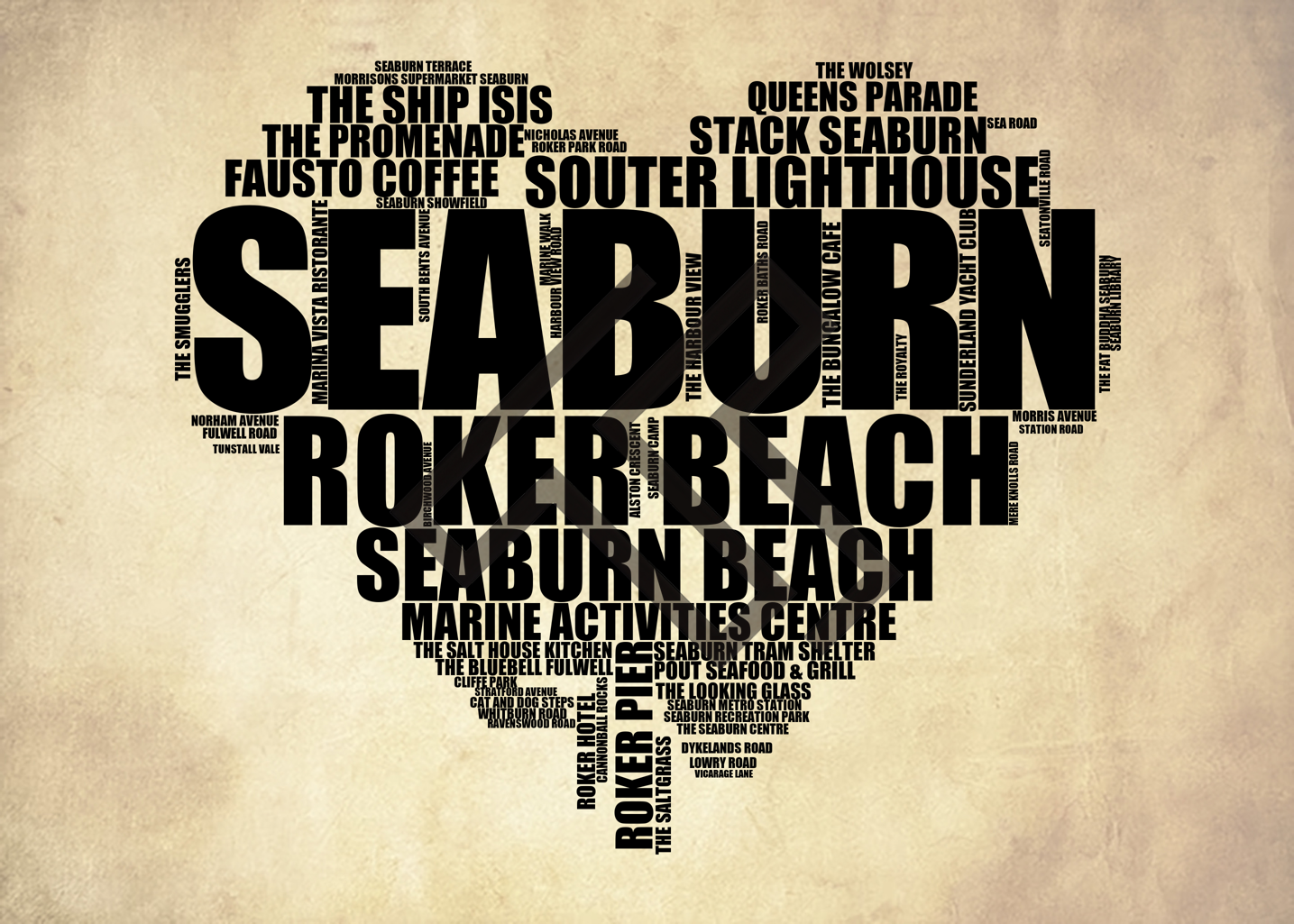 Seaburn - Premium Typographic Word Cloud Prints, Posters & Gifts