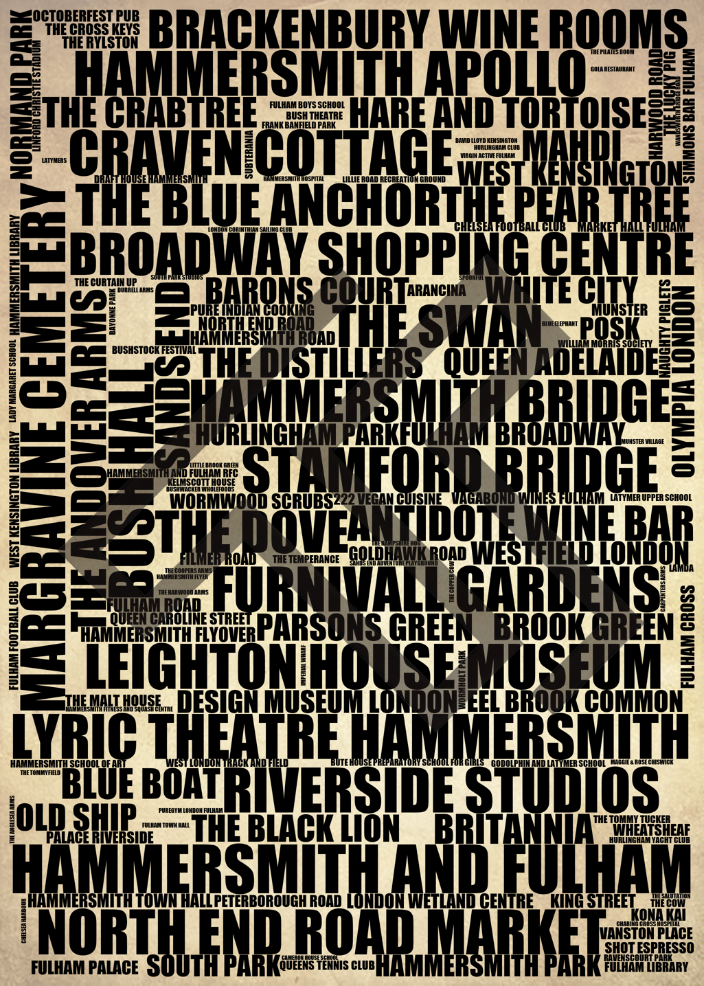 Hammersmith and Fulham - Premium Typographic Word Cloud Prints, Posters & Gifts