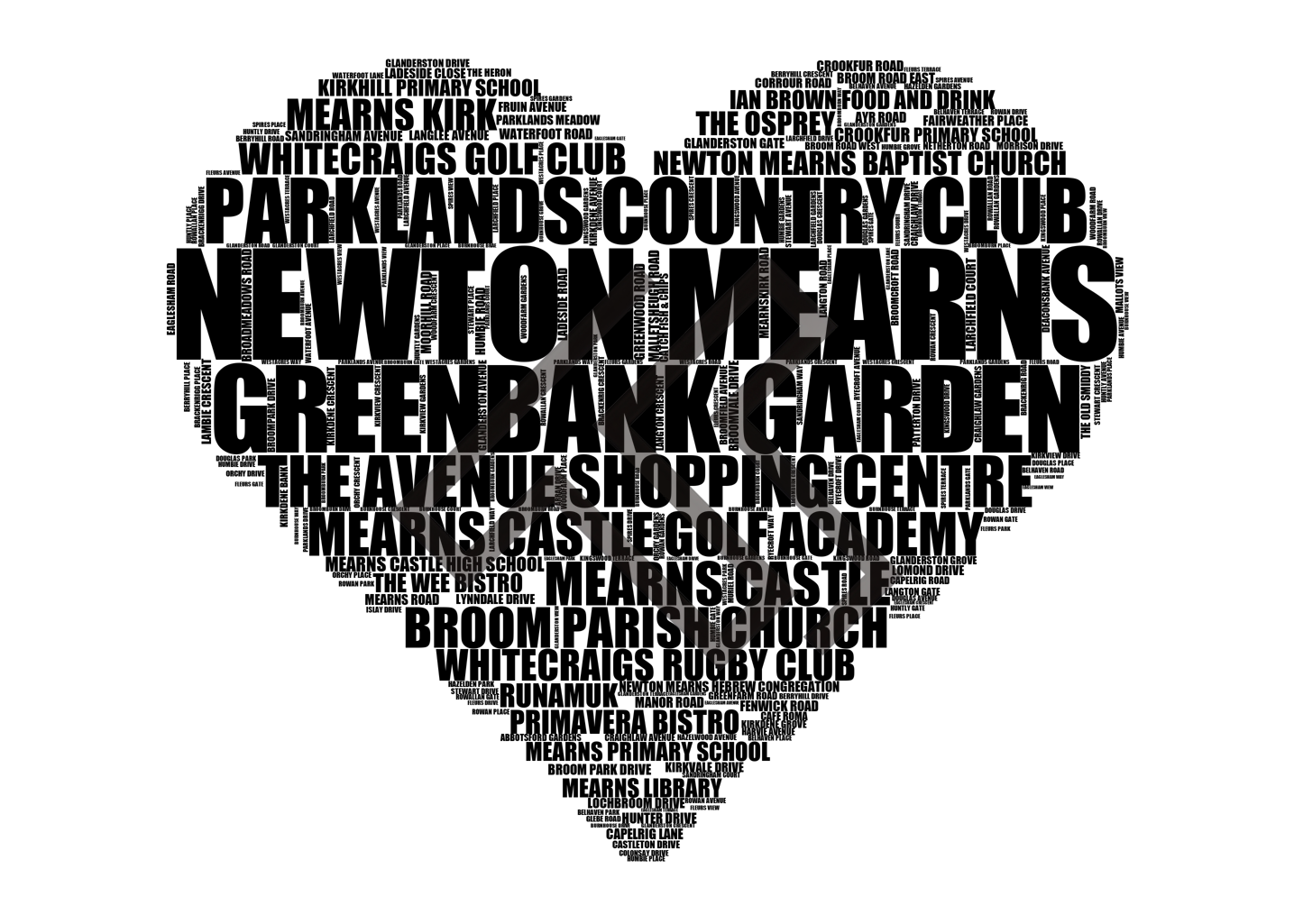 Newton Mearns - Premium Typographic Word Cloud Prints, Posters & Gifts