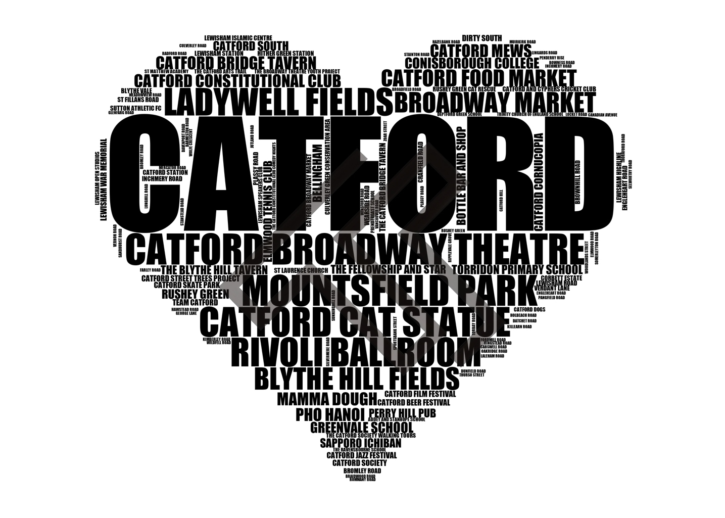 Catford - Premium Typographic Word Cloud Prints, Posters & Gifts