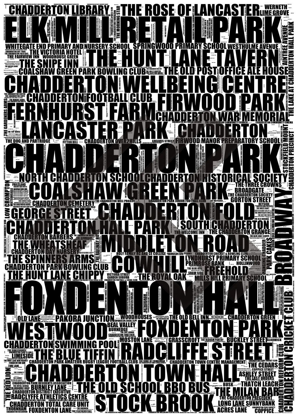 Chadderton - Premium Typographic Word Cloud Prints, Posters & Gifts