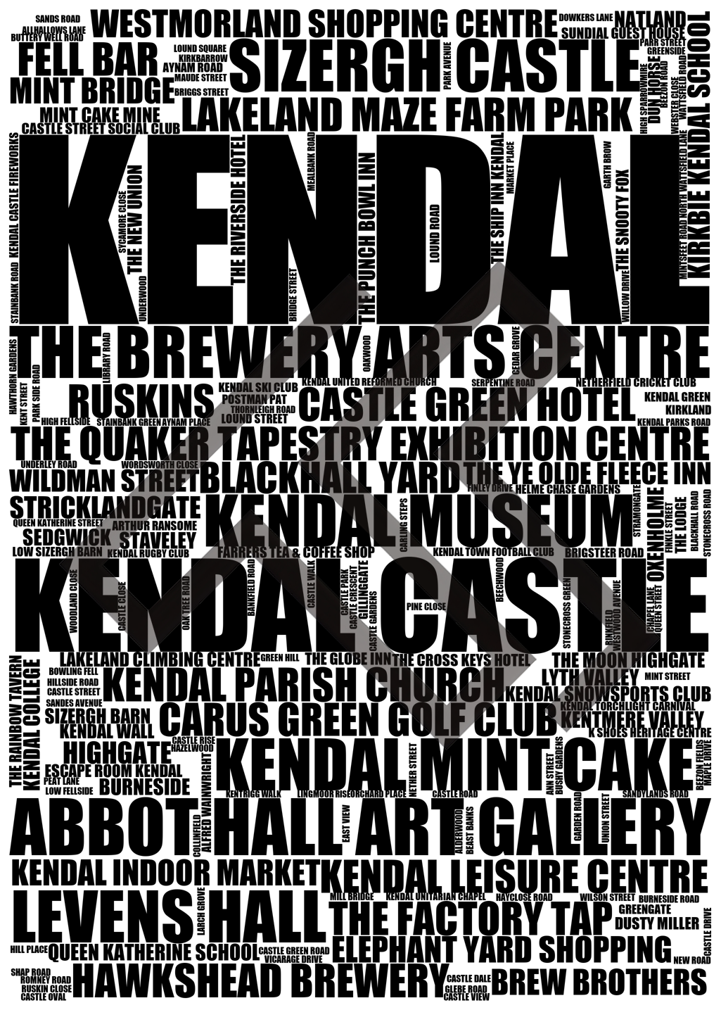 Kendal - Premium Typographic Word Cloud Prints, Posters & Gifts