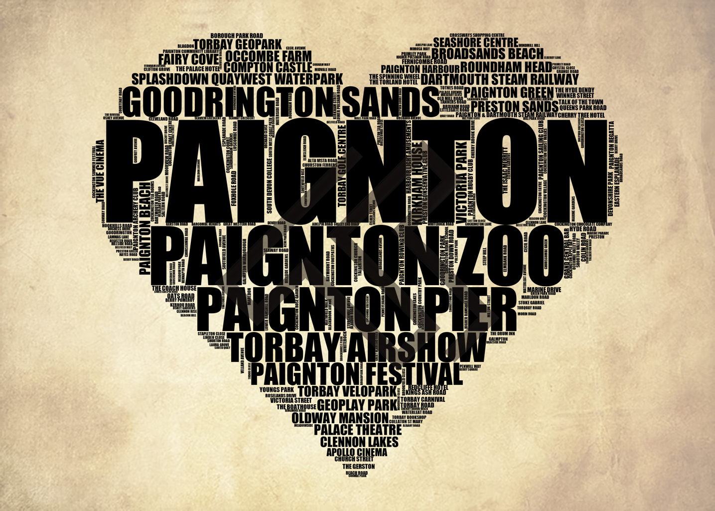 Paignton - Premium Typographic Word Cloud Prints, Posters & Gifts