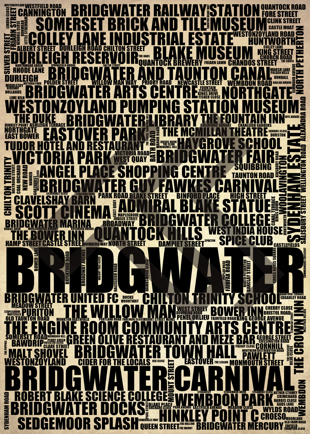 Bridgwater - Premium Typographic Word Cloud Prints, Posters & Gifts