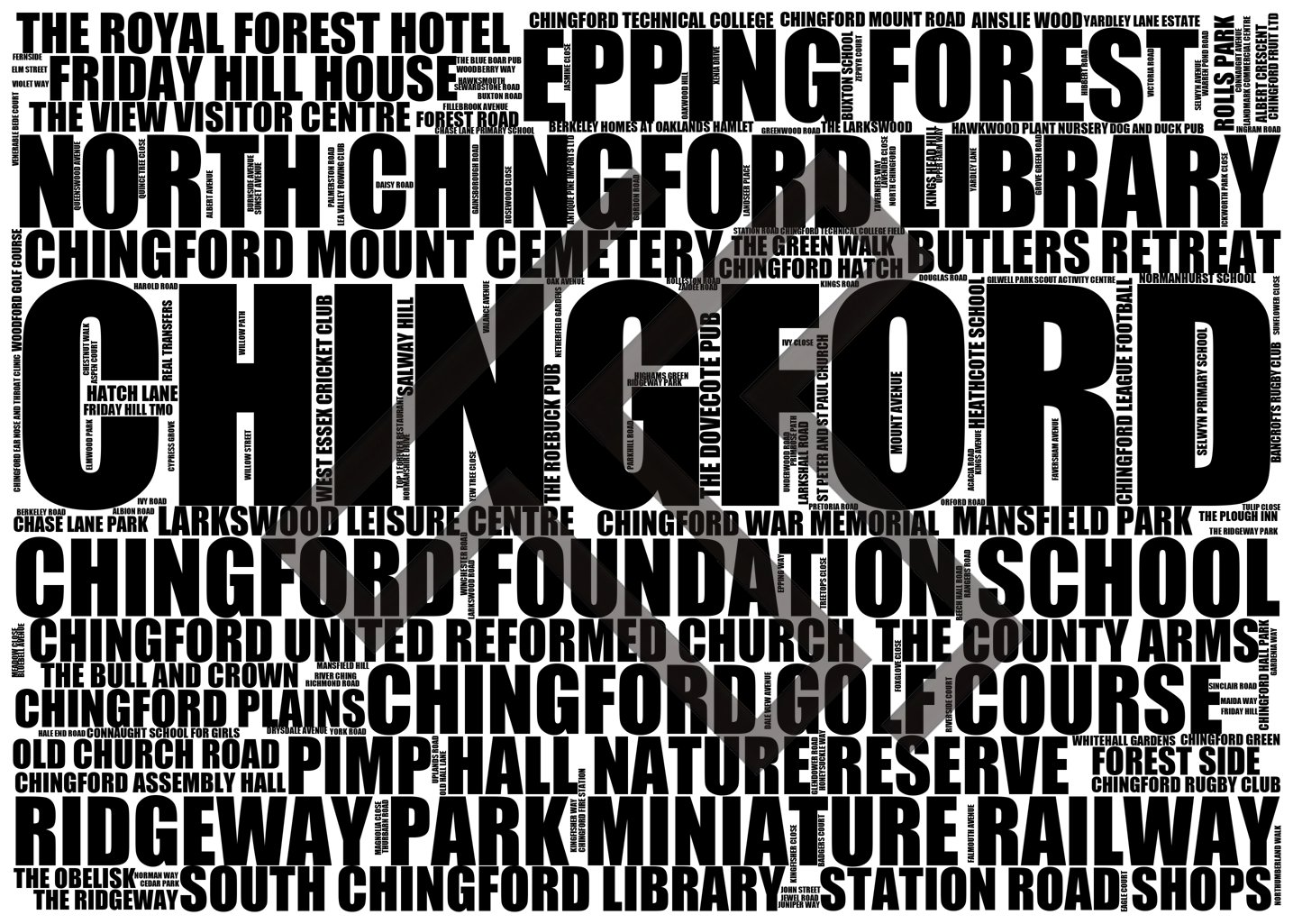 Chingford - Premium Typographic Word Cloud Prints, Posters & Gifts