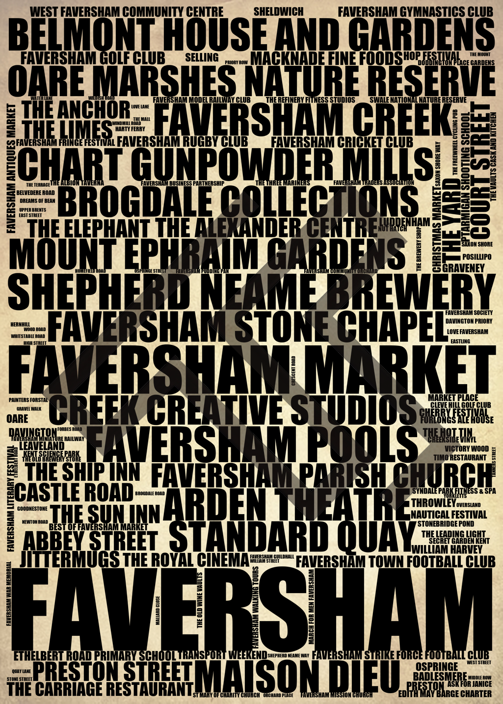 Faversham - Premium Typographic Word Cloud Prints, Posters & Gifts