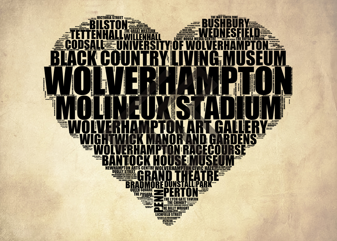 Wolverhampton - Premium Typographic Word Cloud Prints, Posters & Gifts