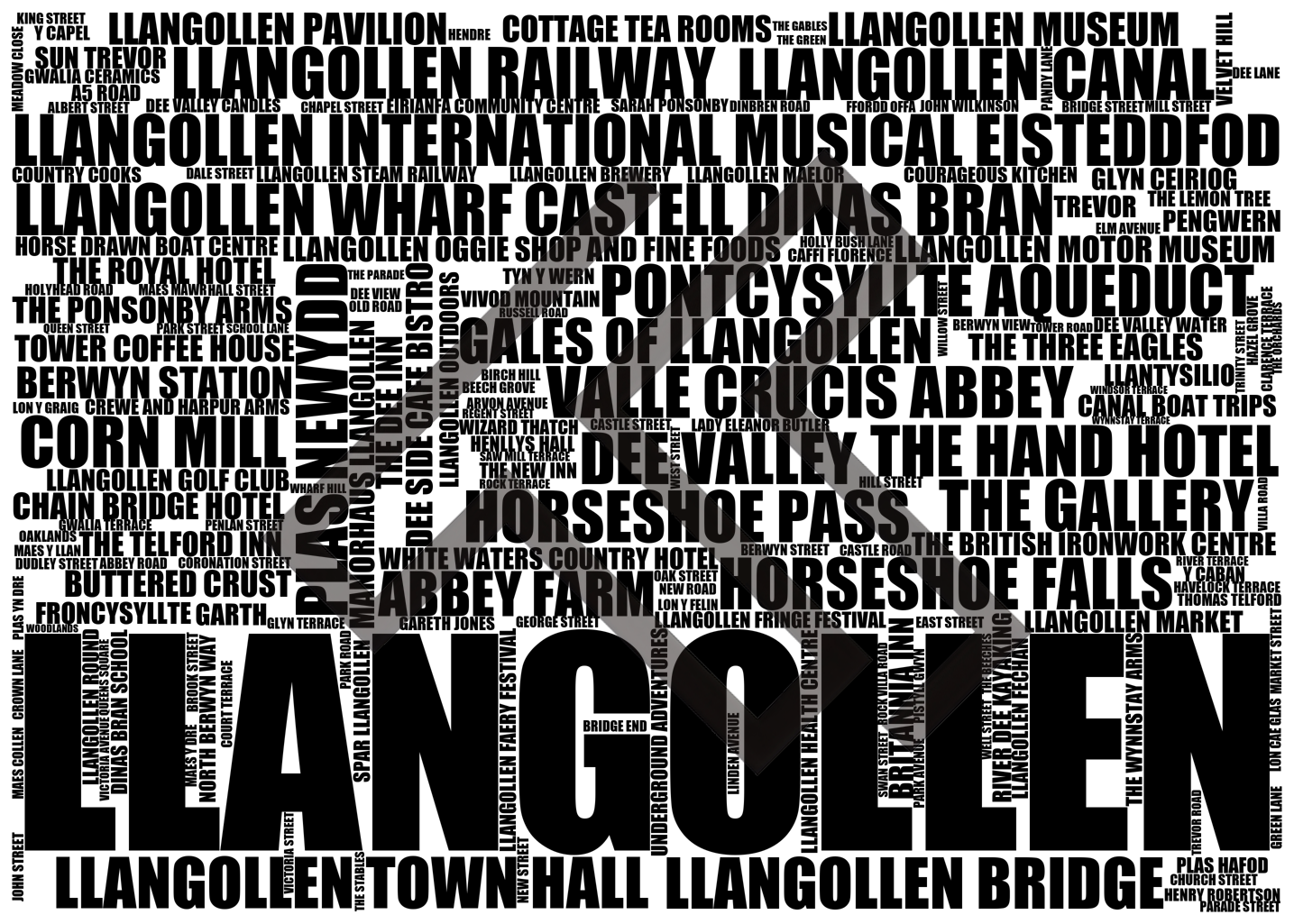 Llangollen - Premium Typographic Word Cloud Prints, Posters & Gifts