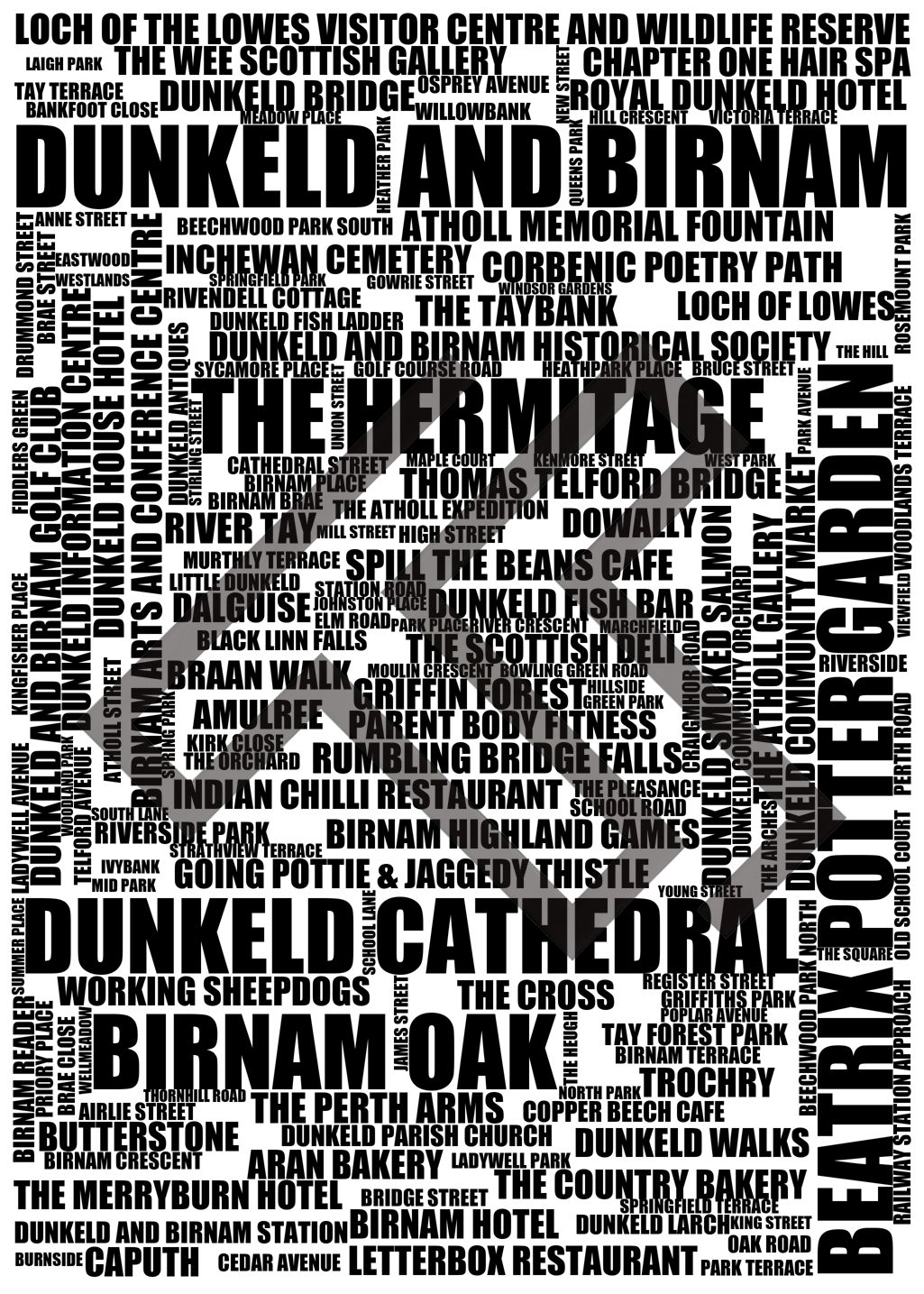 Dunkeld and Birnam - Premium Typographic Word Cloud Prints, Posters & Gifts