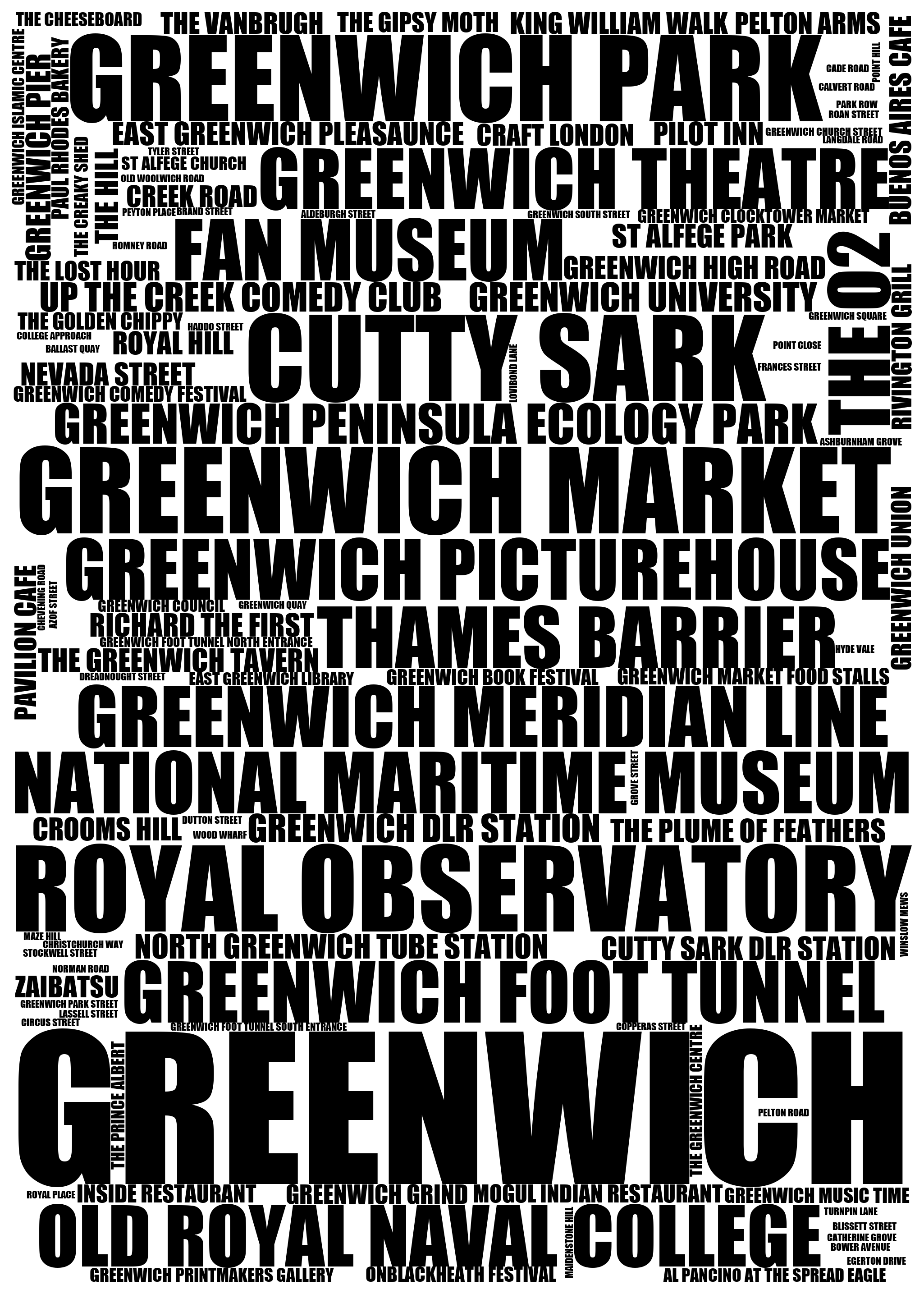 Greenwich - Premium Typographic Word Cloud Prints, Posters & Gifts