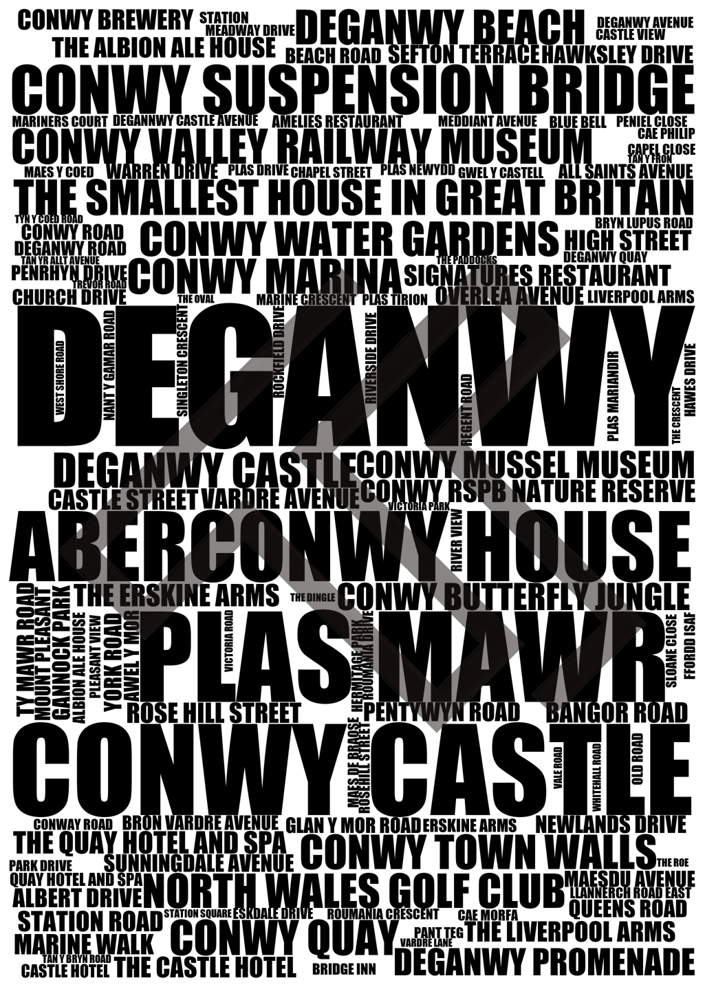 Deganwy - Premium Typographic Word Cloud Prints, Posters & Gifts