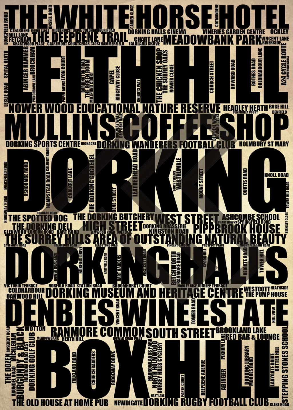Dorking - Premium Typographic Word Cloud Prints, Posters & Gifts