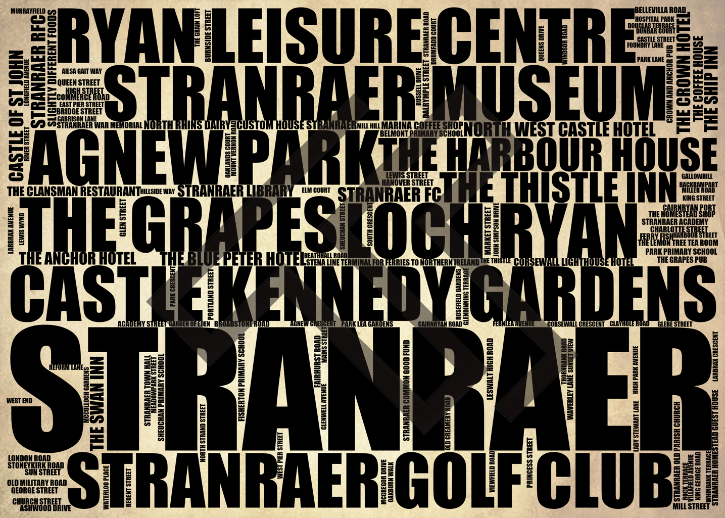 Stranraer - Premium Typographic Word Cloud Prints, Posters & Gifts