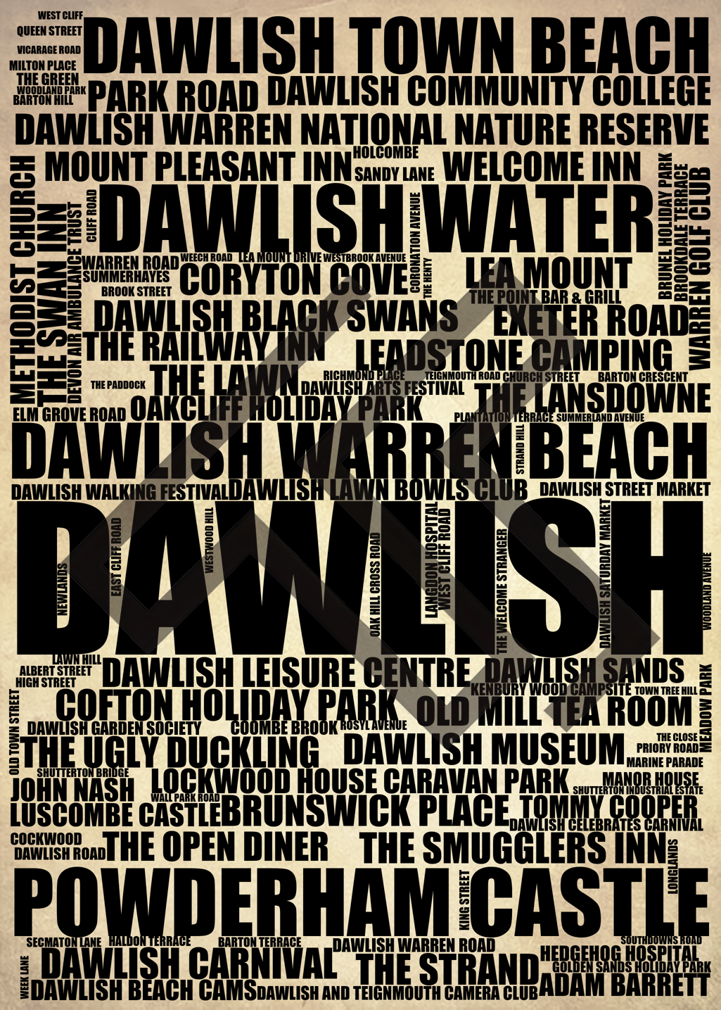 Dawlish - Premium Typographic Word Cloud Prints, Posters & Gifts