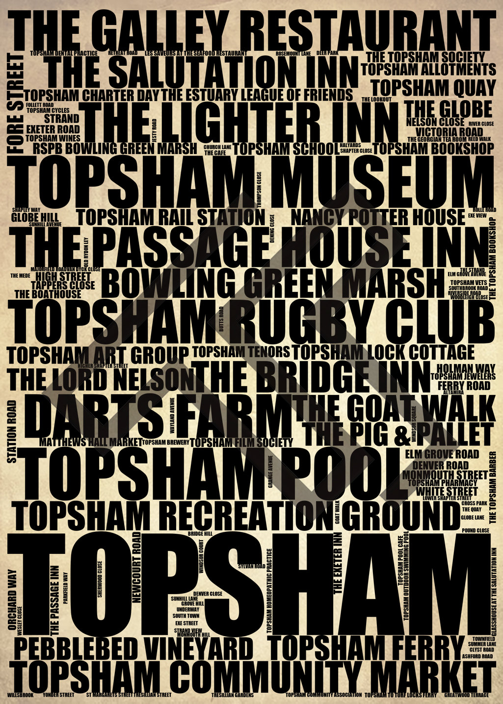 Topsham - Premium Typographic Word Cloud Prints, Posters & Gifts