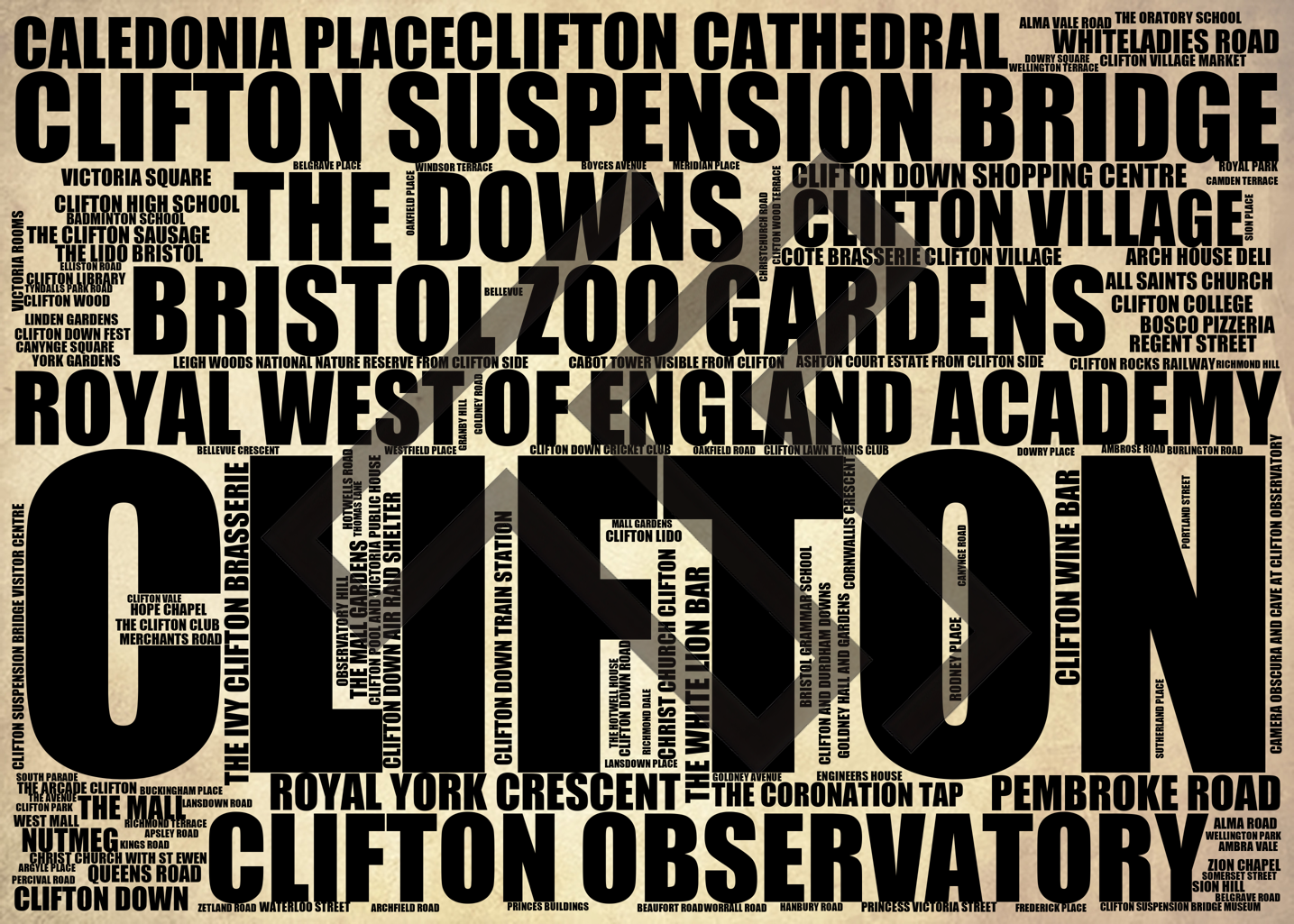 Clifton - Premium Typographic Word Cloud Prints, Posters & Gifts