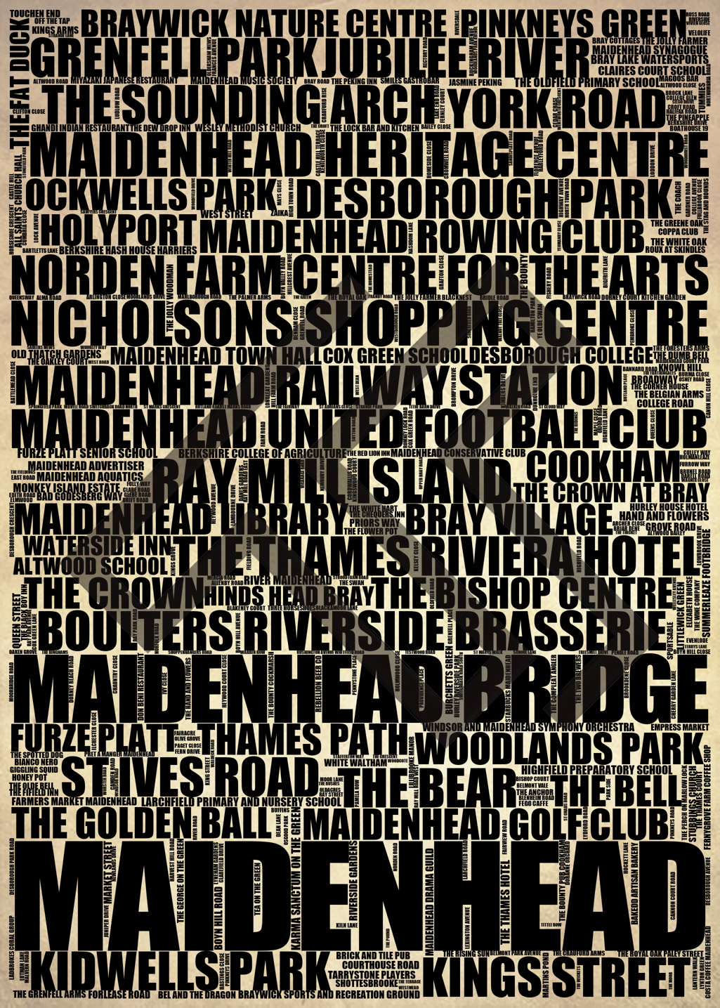 Maidenhead - Premium Typographic Word Cloud Prints, Posters & Gifts