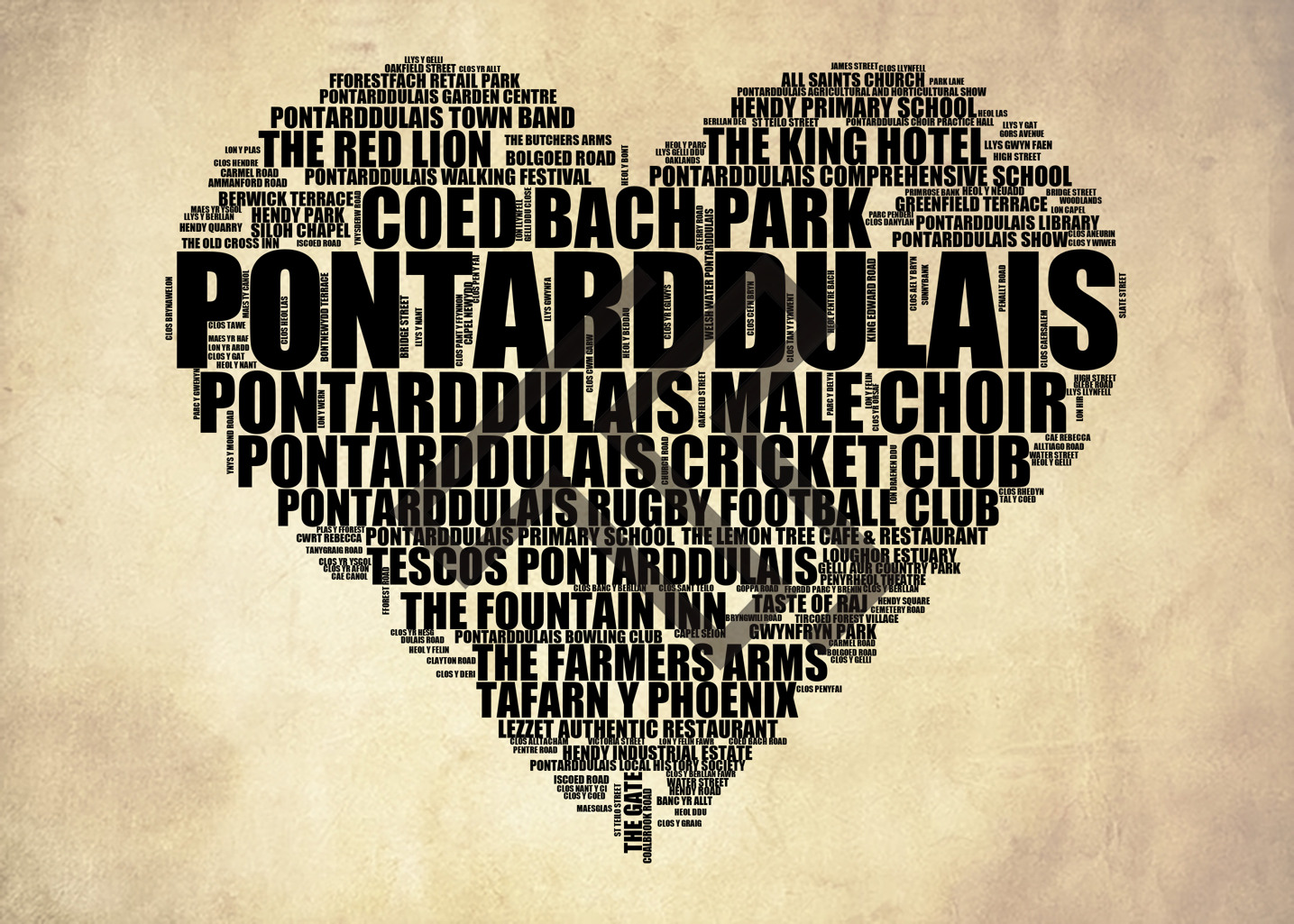 Pontarddulais - Premium Typographic Word Cloud Prints, Posters & Gifts