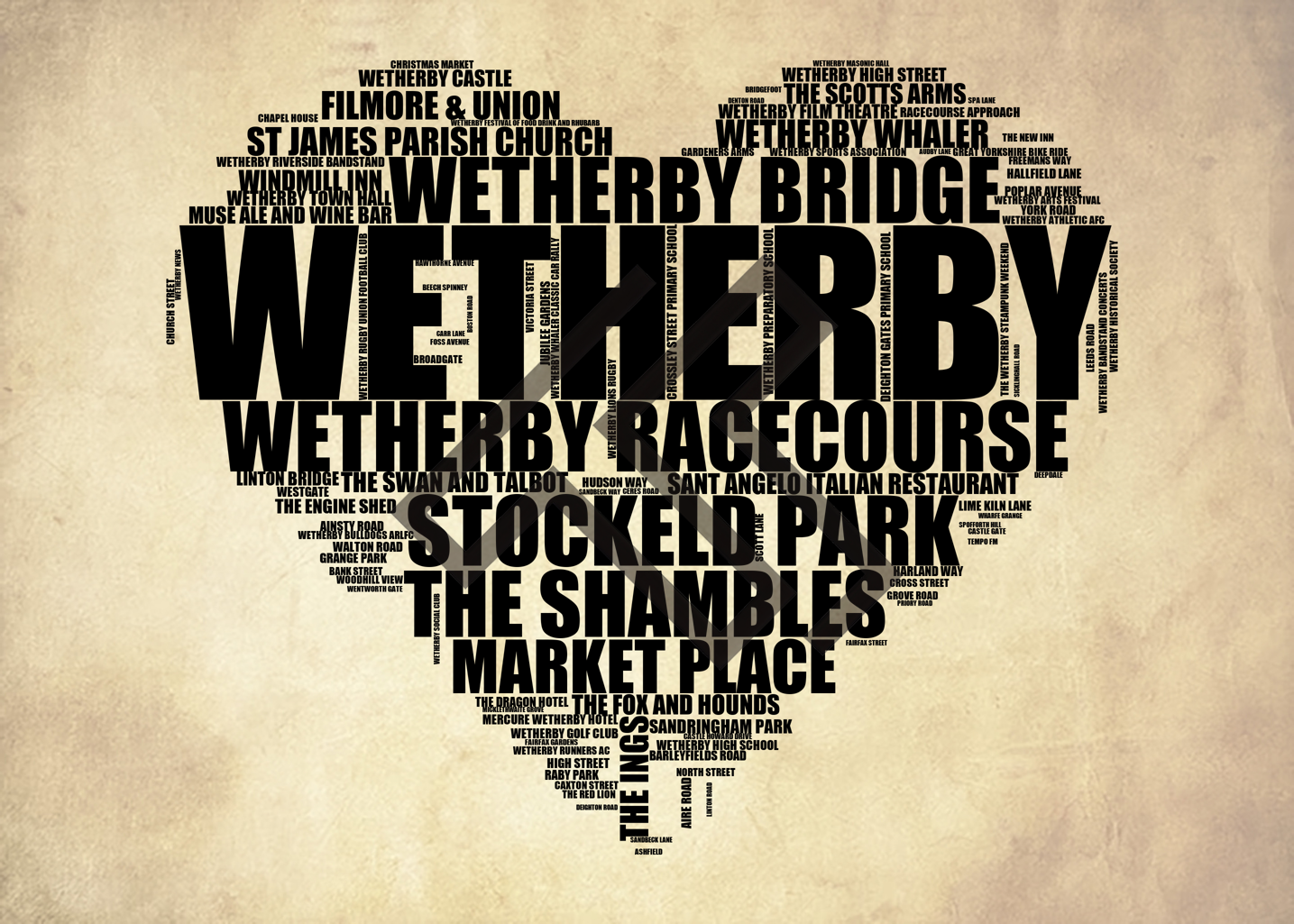 Wetherby - Premium Typographic Word Cloud Prints, Posters & Gifts