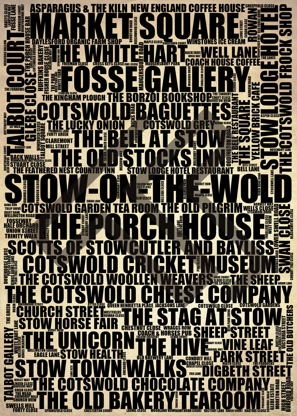 Stow-on-the-Wold - Premium Typographic Word Cloud Prints, Posters & Gifts