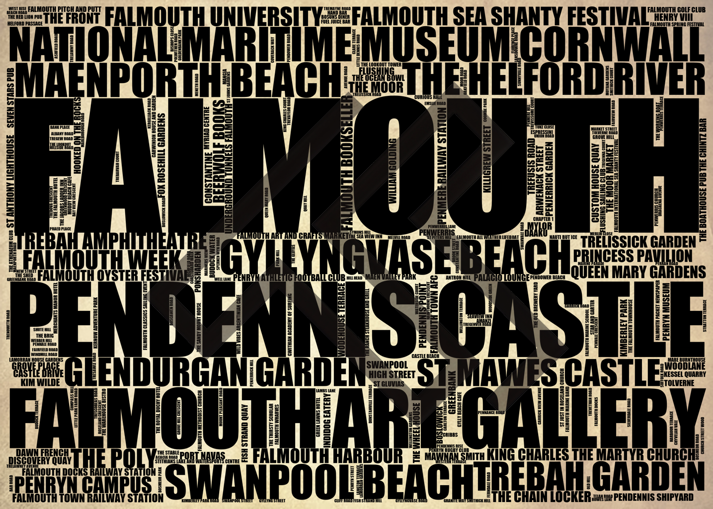 Falmouth - Premium Typographic Word Cloud Prints, Posters & Gifts