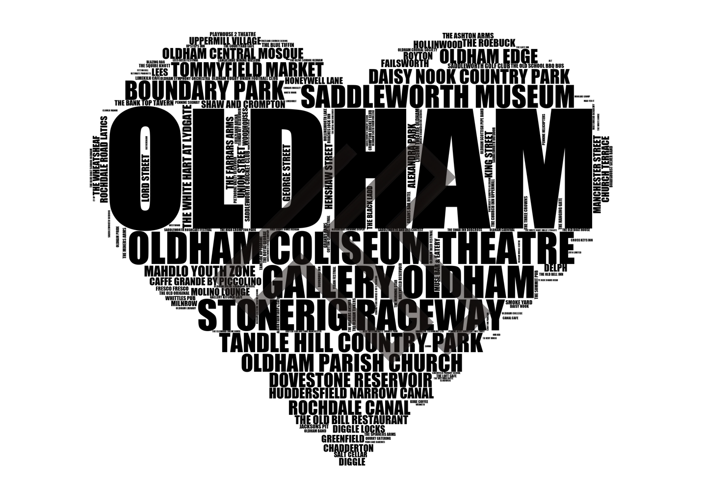 Oldham - Premium Typographic Word Cloud Prints, Posters & Gifts