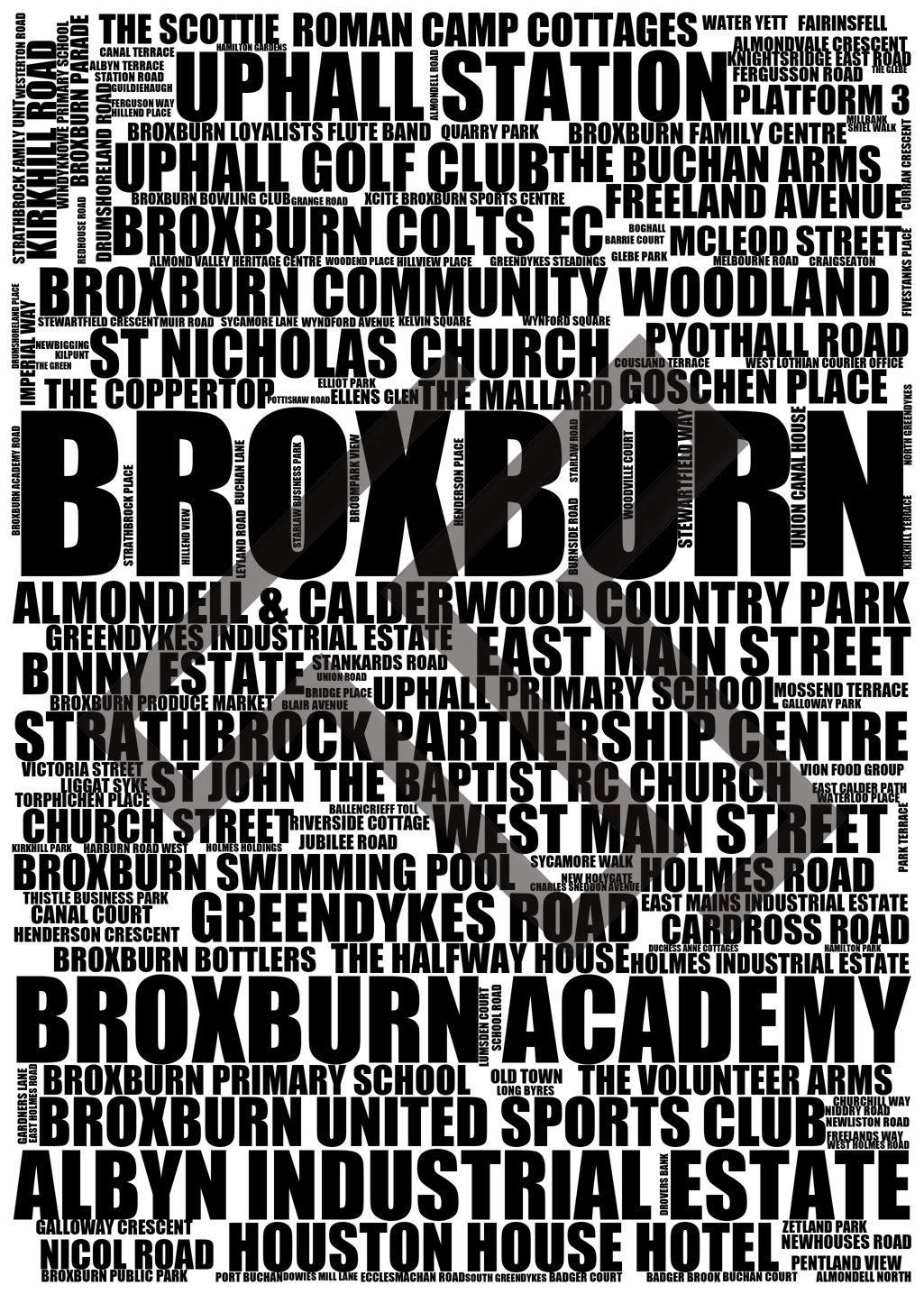 Broxburn - Premium Typographic Word Cloud Prints, Posters & Gifts