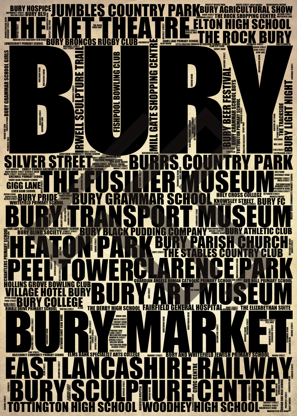 Bury - Premium Typographic Word Cloud Prints, Posters & Gifts